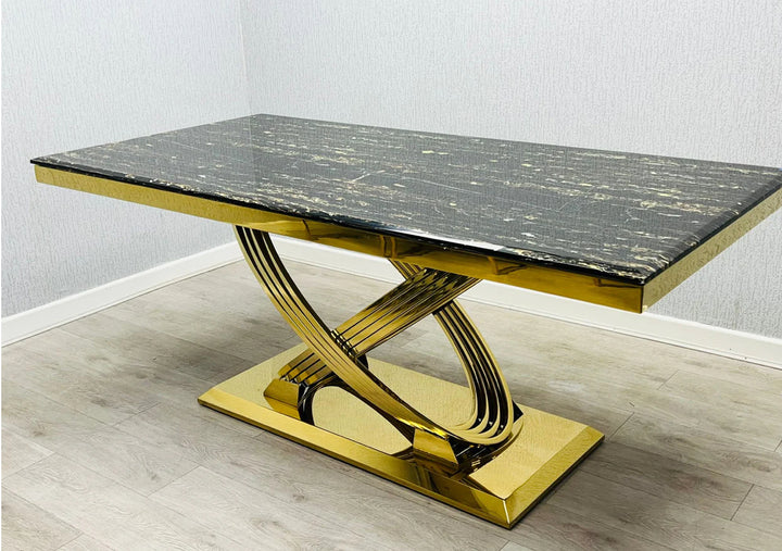back marble and gold leg dining table