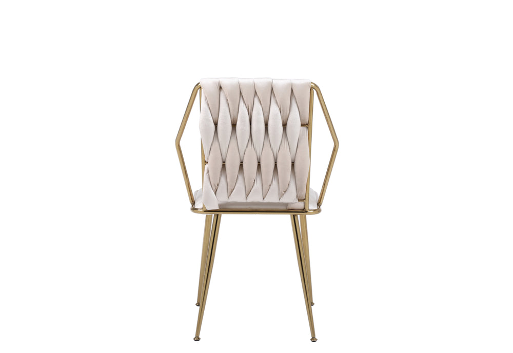 A single Daisy Cream Gold Dining Chair with a padded backrest and seat, featuring a gold metal frame.