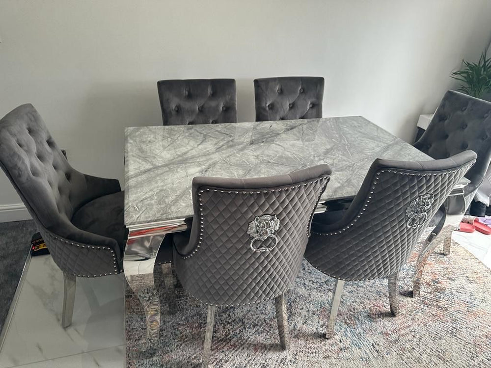 grey marble table with grey color chair