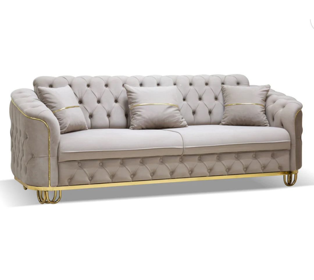 Paris Beige And Gold 3 Seater Sofa and 2 Seater Sofa