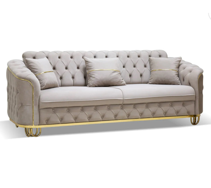 Paris Beige And Gold 3 Seater Sofa and 2 Seater Sofa