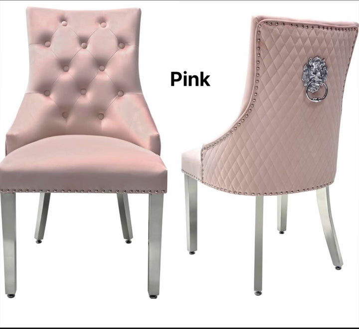 lion konker chair with pink and chrome design back side view