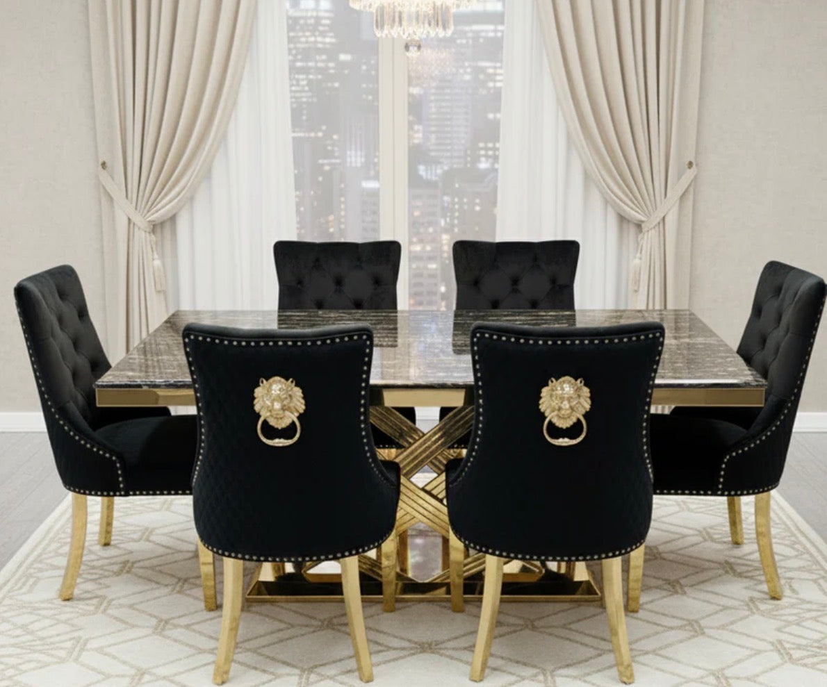Rose 1.8M Black And Gold Dining Table + Majestic Black And Gold Dining ...