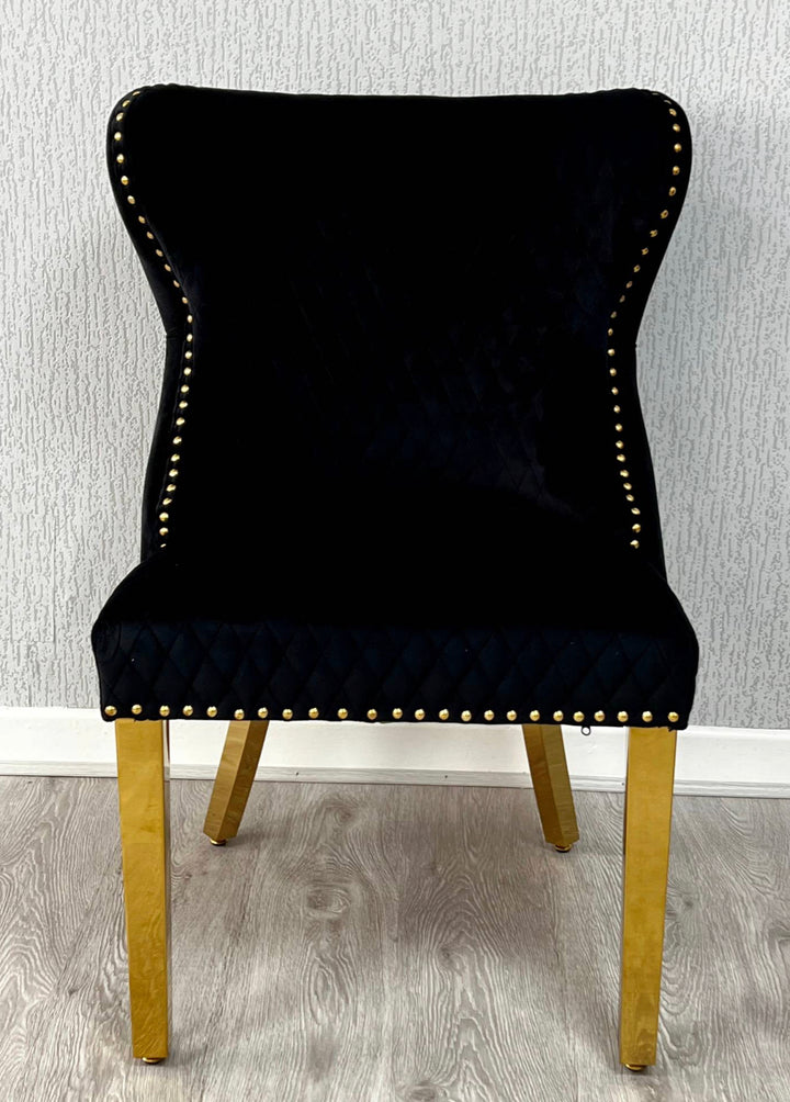 Pair of 2 Valentino Black Gold Lion Velvet Chair