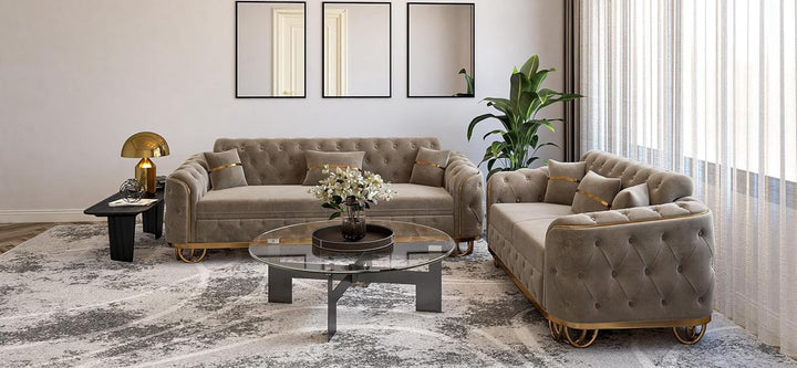 Paris Beige And Gold 3 Seater Sofa and 2 Seater Sofa