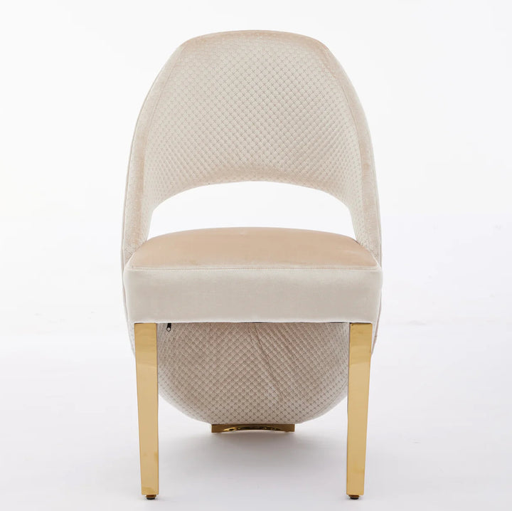 a luxury cream dining chair with chrome leg
