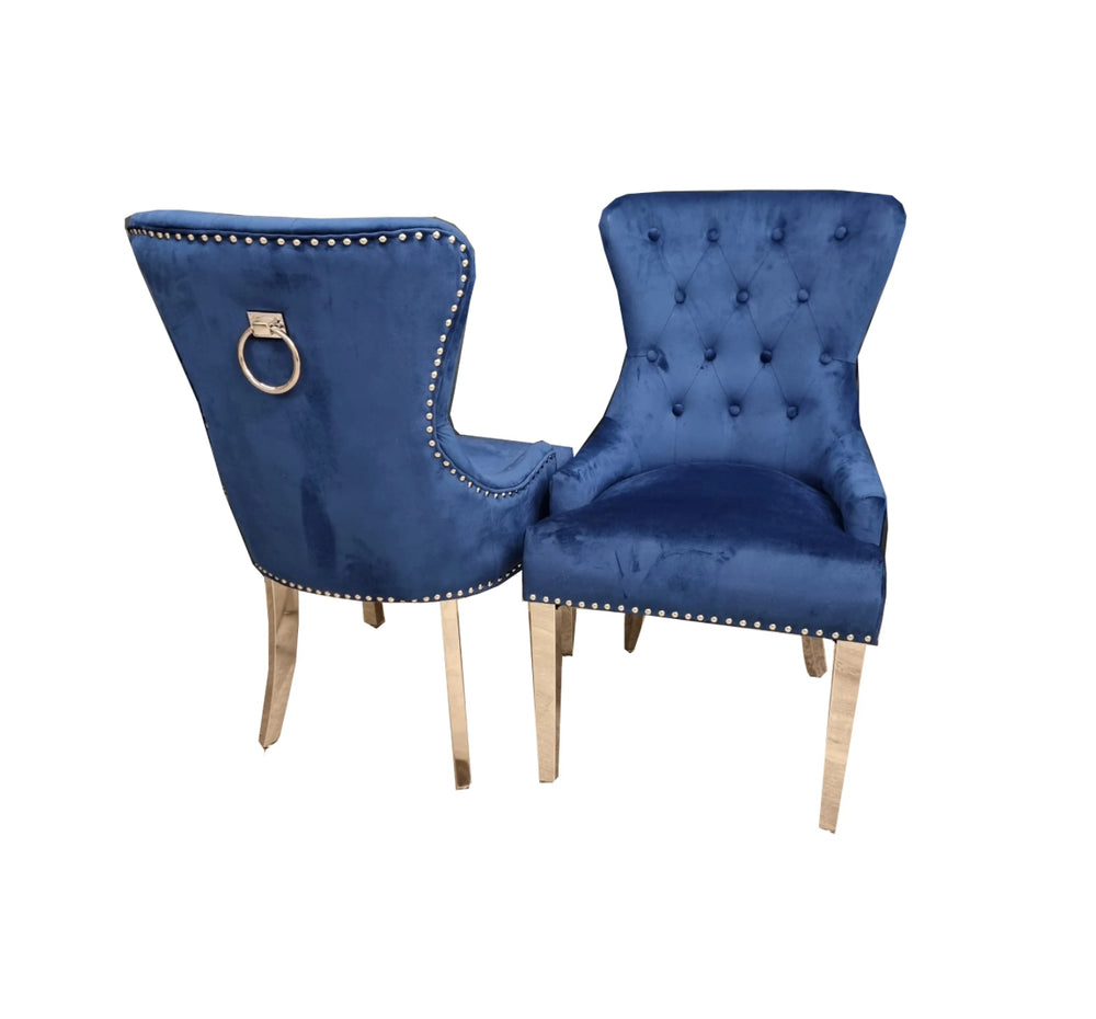 a blue color ring konkor chair with chrome metal leg