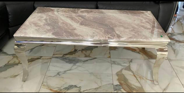 cream marble table with chrome dining leg