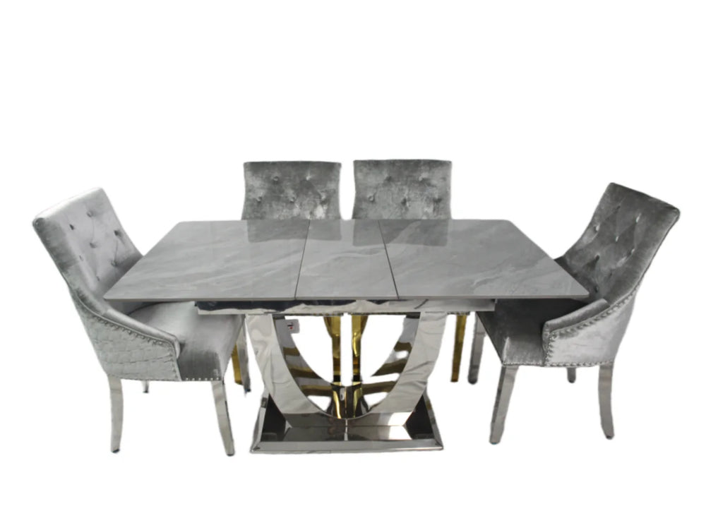grey marble table and chair with chrome color leg