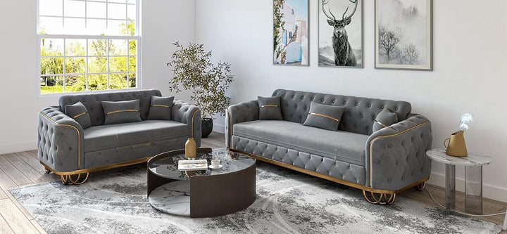 Paris Grey And Gold Sofa 3 Seater And 2 Seater