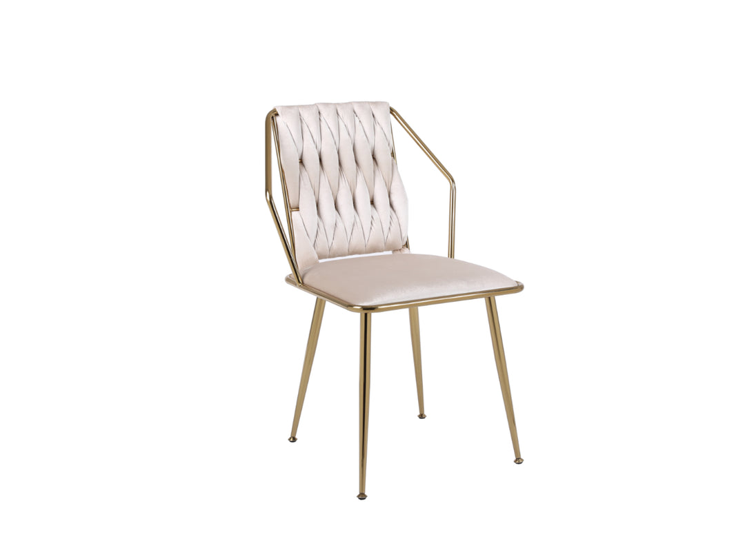 A single Daisy Cream Gold Dining Chair with a padded backrest and seat, featuring a gold metal frame.
