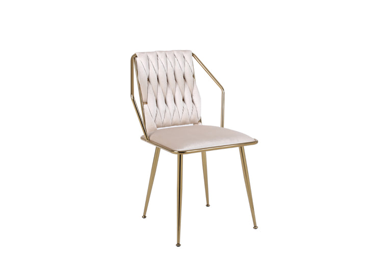 A single Daisy Cream Gold Dining Chair with a padded backrest and seat, featuring a gold metal frame.