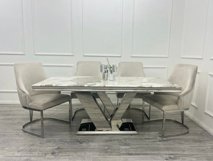 Venice Dining Table With Chelmsford Velvet Dining Chair