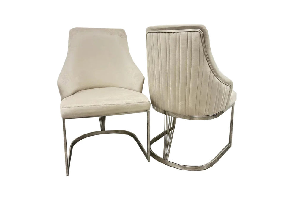 half circle dining chair cream color and chrome color leg