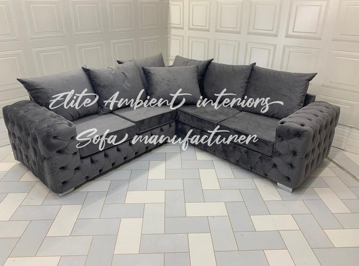 4 seater grey color sofa with sofa cushion