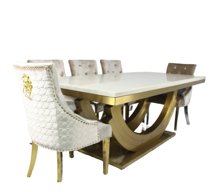 light grey color marble table and chair with gold leg