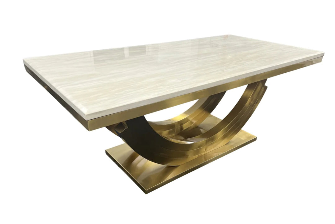 2M Monaco Marble Dining Table Cream And Gold