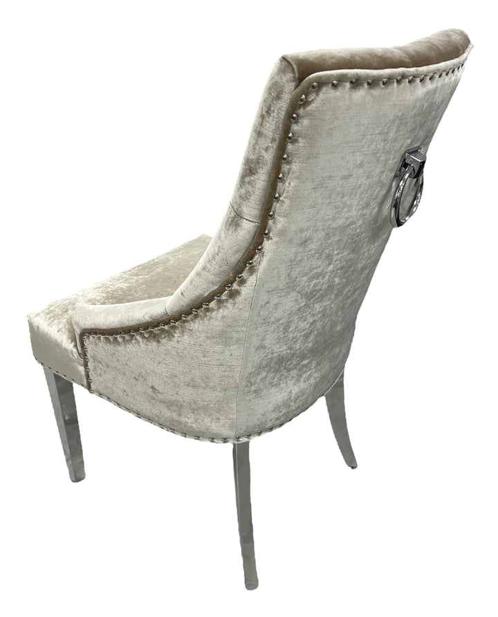 Ariana Marble Dining Table Light Grey + Jessica Dining Chairs Ring knocker Light Grey