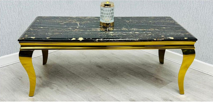 black color marble table with gold color leg