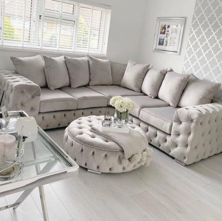 4 seater cream color sofa with sofa cushion