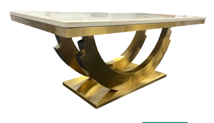 2M Monaco Marble Dining Table Cream And Gold