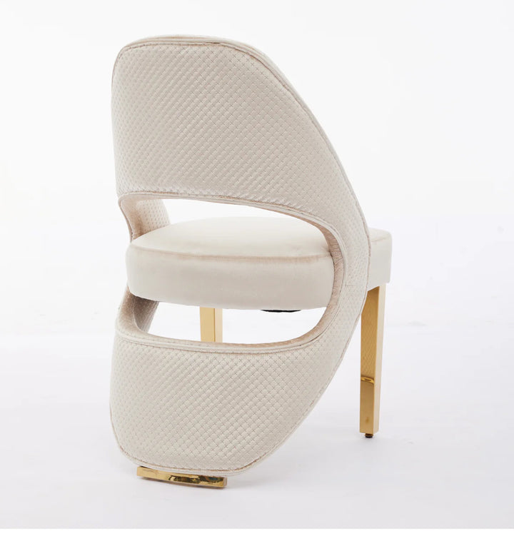 a luxury cream dining chair with chrome leg
