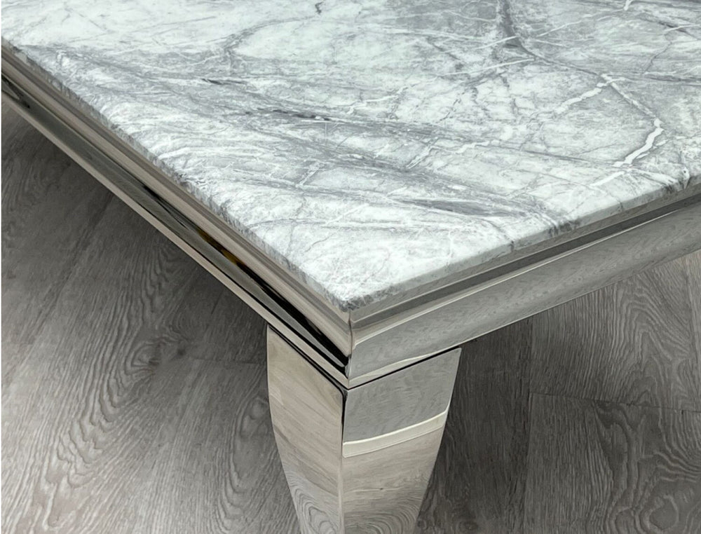 close view of a gray marble table
