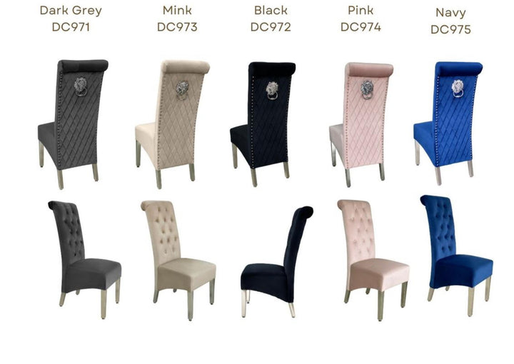 Round Grey Marble Dining Table + Emma Grey Lion knocker Chairs