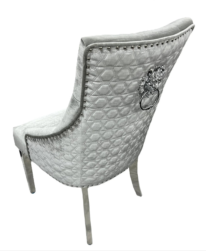 lion konker chair with light grey and chrome design back side view