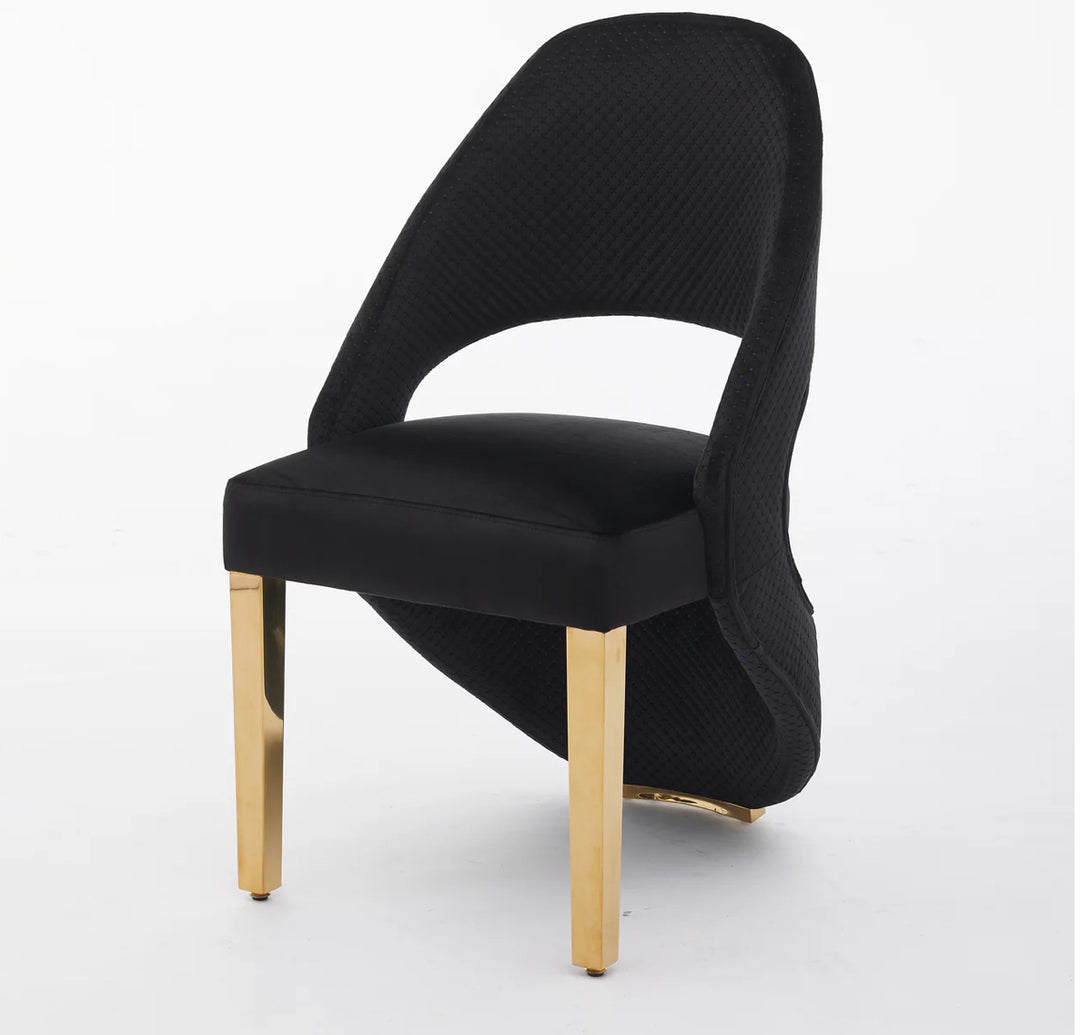a luxury black  dining chair with chrome leg