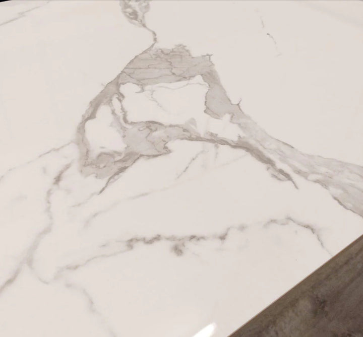 close soot of white marble table