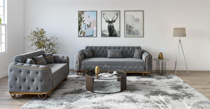 Paris Grey And Gold Sofa 3 Seater And 2 Seater