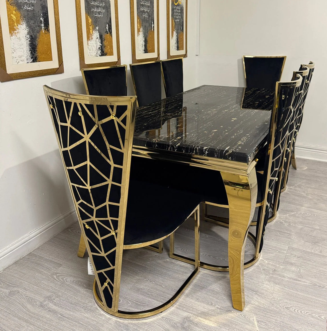 Louis Black And Gold Dining Table + Rose Black And Gold Dining Chairs ...