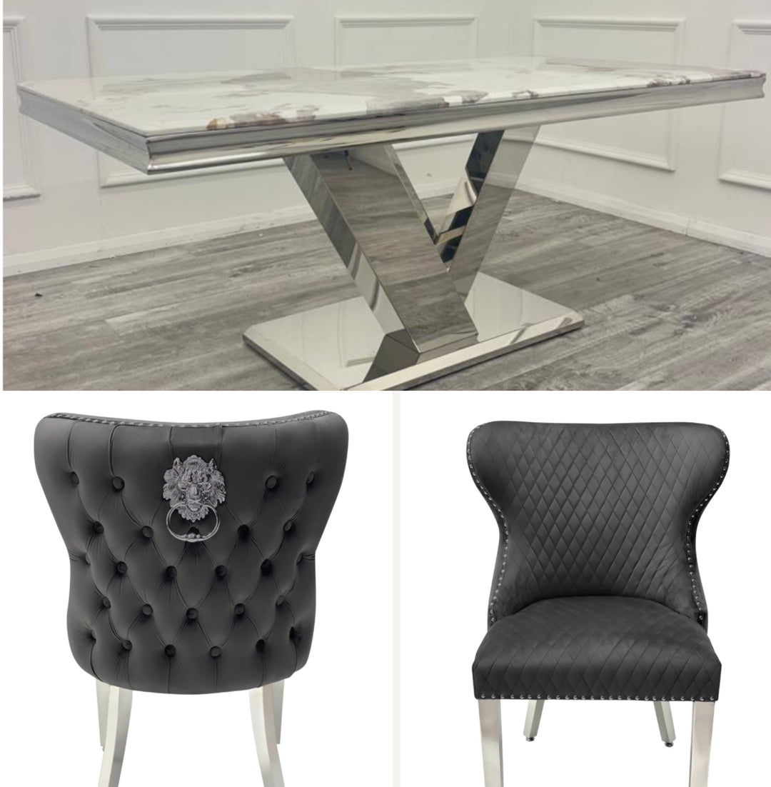 Venice Dining Table Light Grey + Dark Grey Valentino Dining Chairs