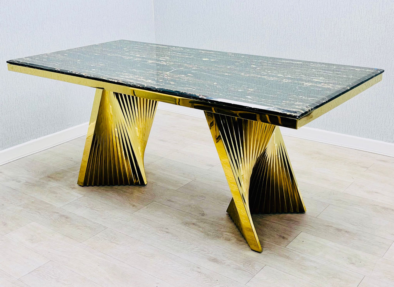 Rocco 1.8M Black And Gold Marble Dining Table Only Eliteambientinteriors
