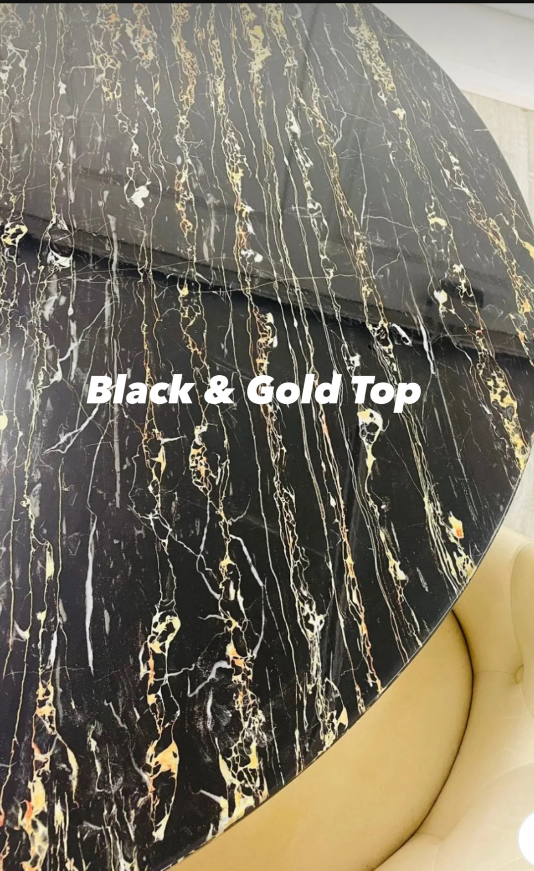 1.1M Round Table Cream And Gold + Gold Valentino Mink Lion Knocker Chairs