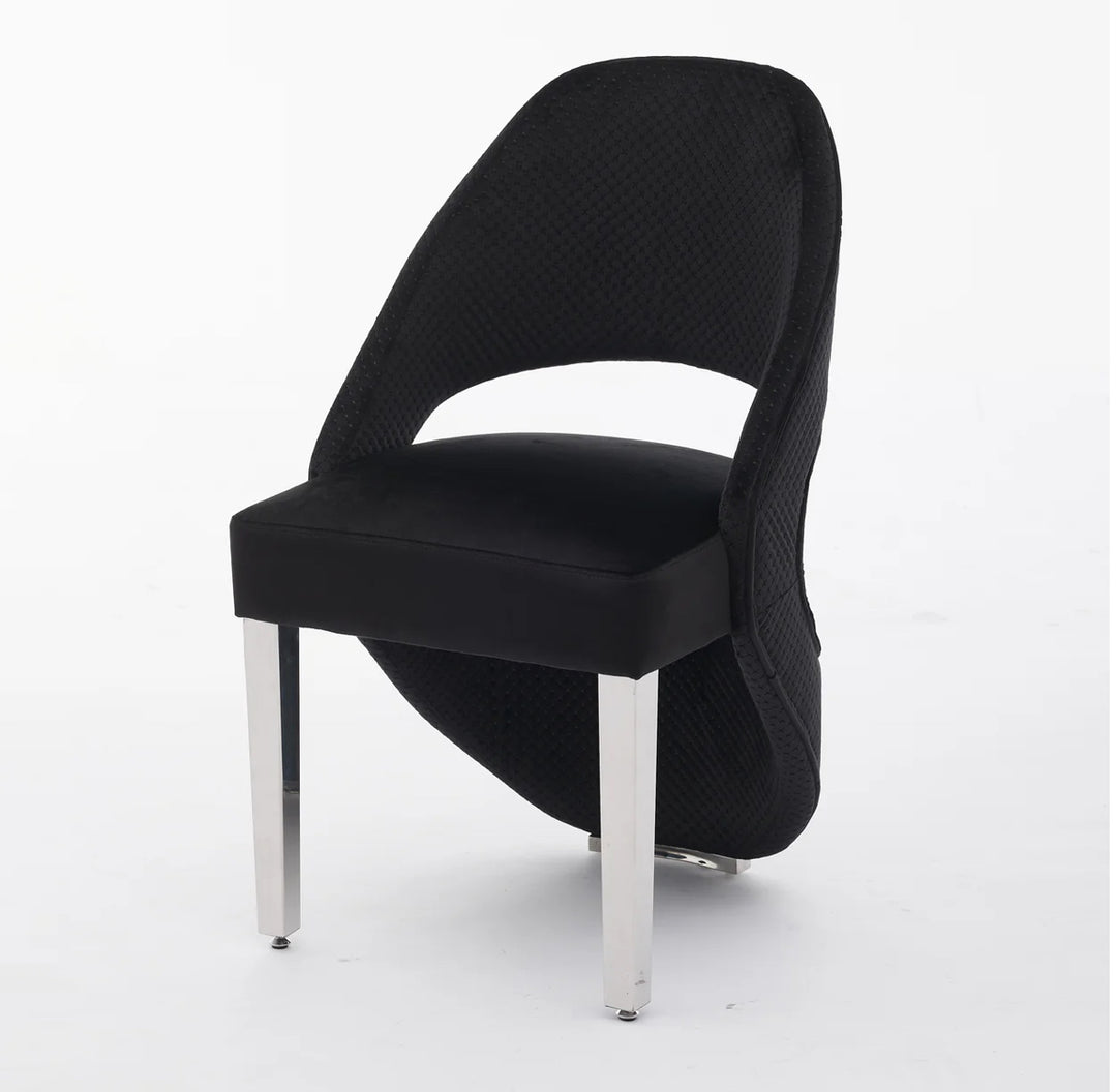 a luxury black  dining chair with silver leg font design