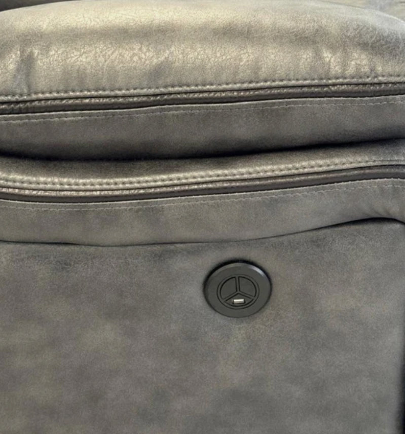 ELECTRIC RECLINER SOFA CORNER - Tech Fabric Sofa GREY WITH BLACK TRIM