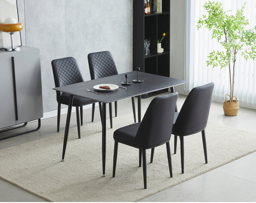 1.2M Oxford Ceramic Black Dining Table With 4 Black Dining Leather Chairs on the nice dining room
