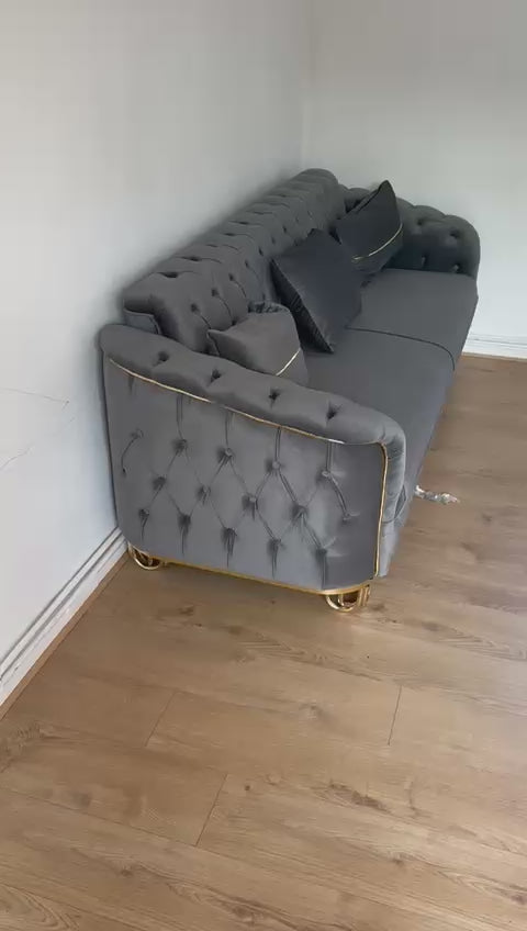 Paris Grey And Gold Sofa 3 Seater And 2 Seater