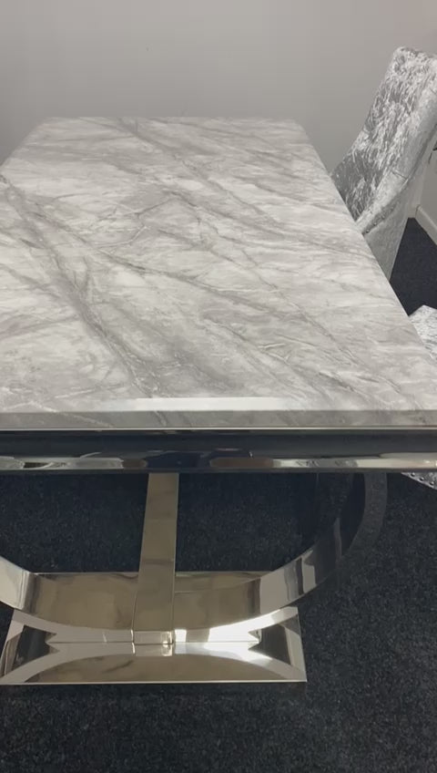 Arianna Marble Dining Table Light Grey with Chelsea Chairs & Louise Matching Bench