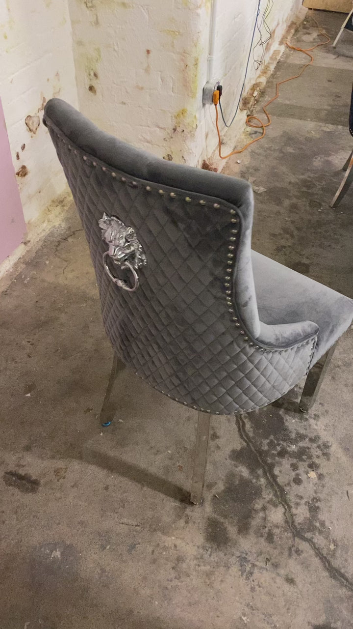 Arianna Marble Dining Table Light Grey With Majestic Dark Grey Chairs