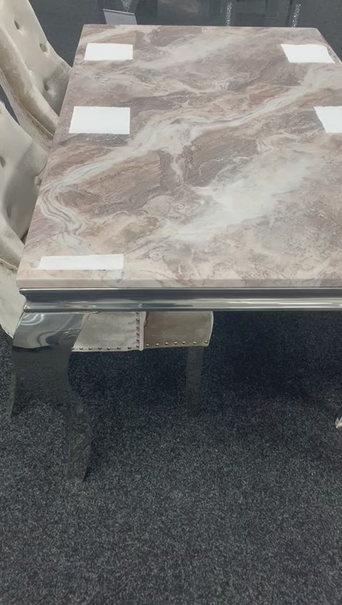 Arianna Marble Dining Table With Valentino Lion Knocker Chairs