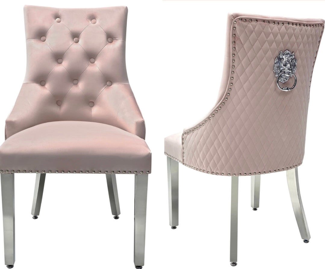 1.2M Light-Grey Marble Table With Pink Chairs