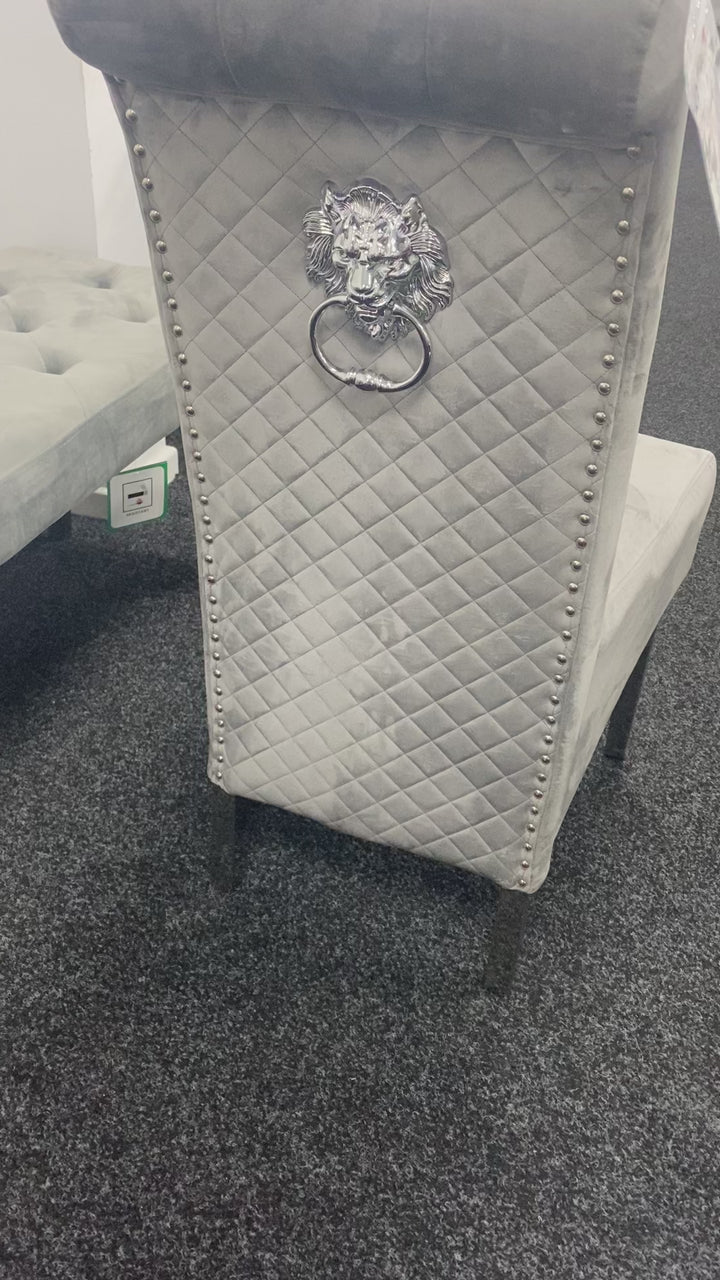 Square Marble Table Black With 4 Sofia Dark Grey Lion Knocker Chairs