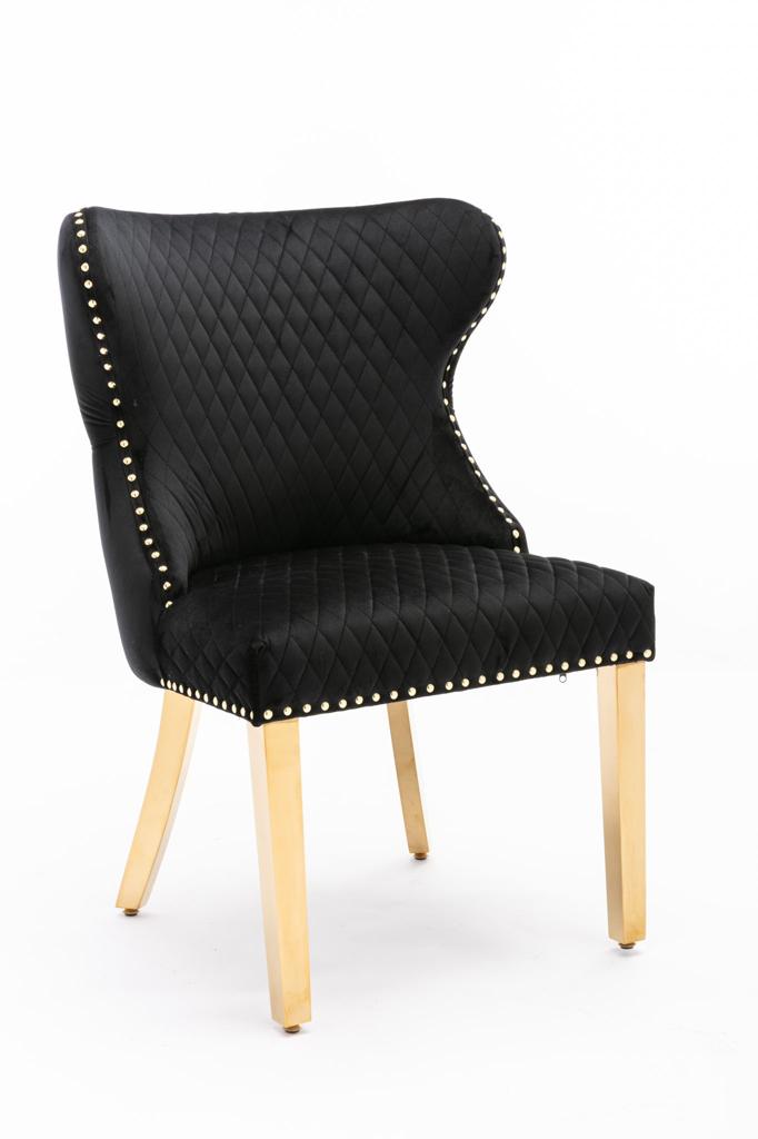 Pair Of 2 Valentino Black and Gold Dining Chairs With Ring Knocker