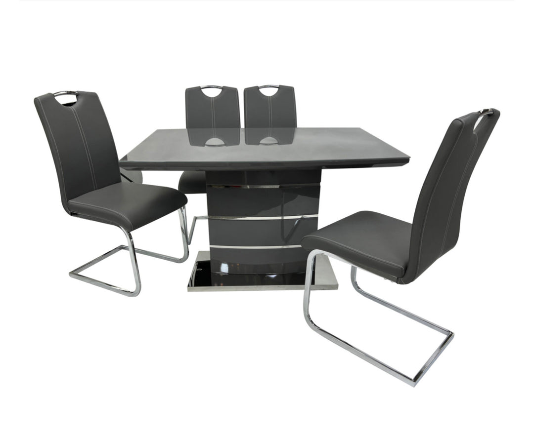 120cm Milan Grey Dining Table With 4 Leather Grey Chairs
