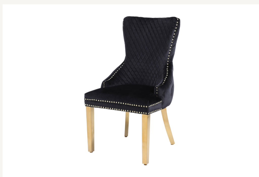 Pair Of 2 Victoria Black & Gold Dining Chairs