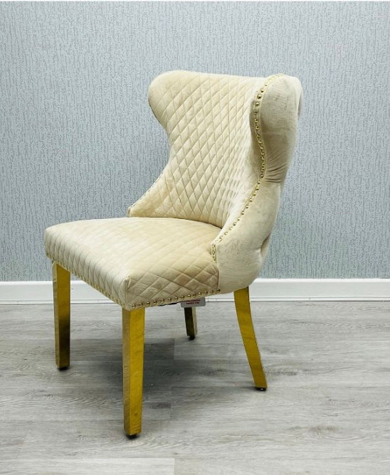 Pair of 2 Valentino Cream And Gold Dining Chair With Ring Knocker