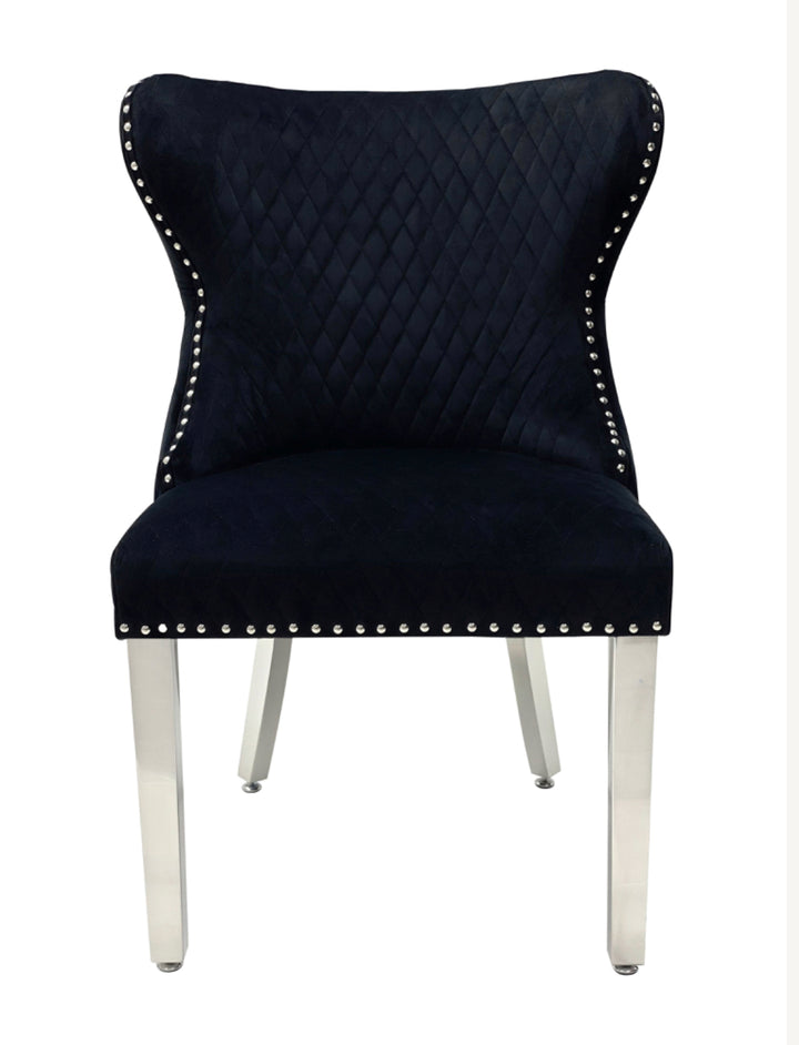 Louis Round Marble Dining Table + Mink Valentino Lion Knocker Chairs